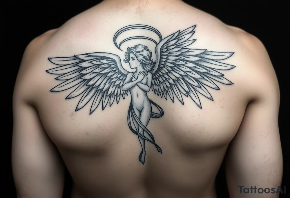 Archangel ariel tattoo stencil for thigh on women tattoo idea