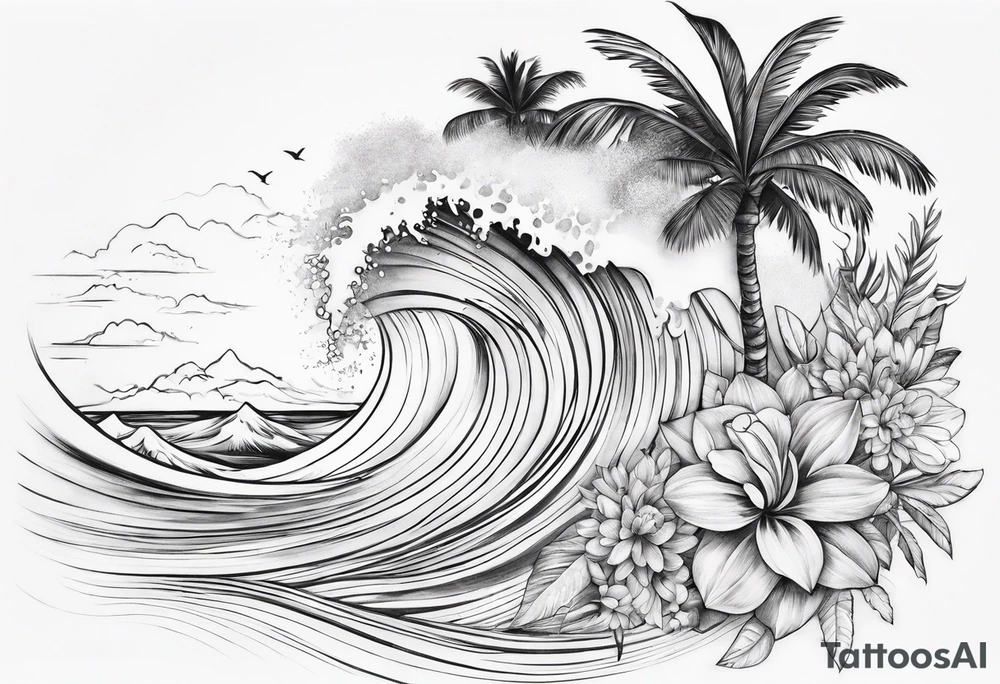 wave,, flower, palm tattoo idea