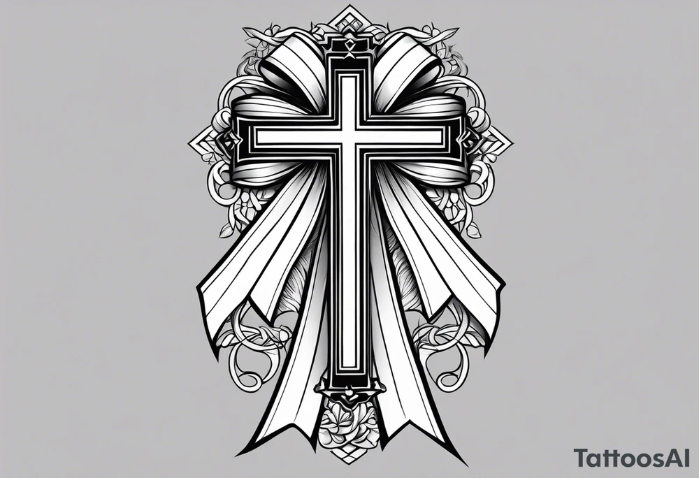 Cross with ribbon tattoo idea