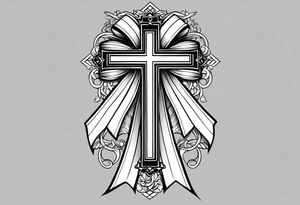Cross with ribbon tattoo idea