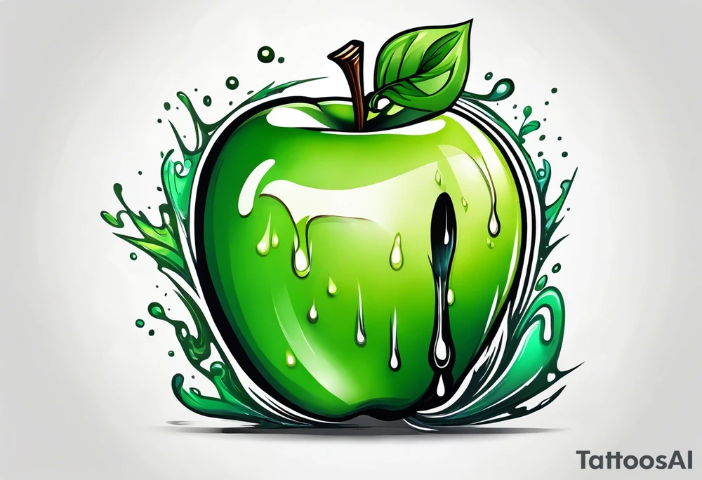 Dripping green apple tattoo idea