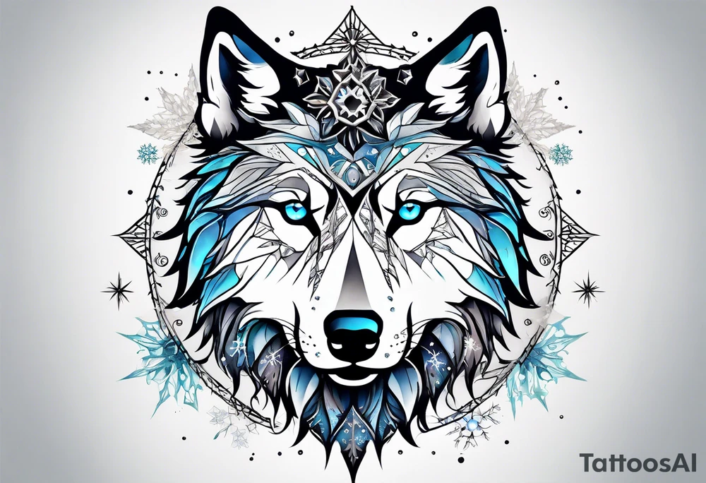 Constellation, two animal wolf, snowflake tattoo idea