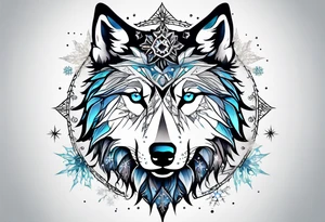 Constellation, two animal wolf, snowflake tattoo idea