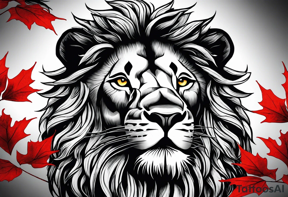 The lion of Judah, which is Jesus Christ, is tied and intertwined within a maple tree. tattoo idea