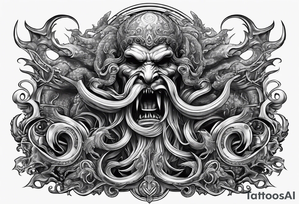 Kraken attacking Poseidon thrusting trident into monster tattoo idea