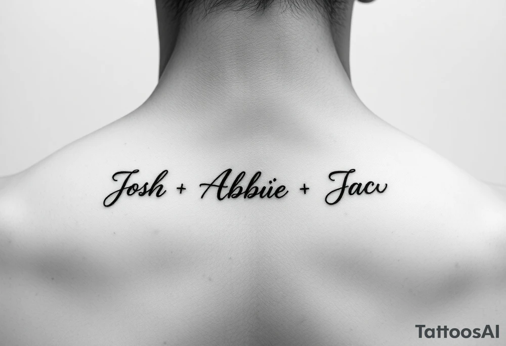 an ankle tattoo with the names Josh•Abbie•Poppy•Zac•Jack•Bella•Oscar•Jude•Jaxson tattoo idea