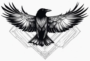 Raven in flight, upsidedown, knowing, light behind its eyes, ethereal tattoo idea