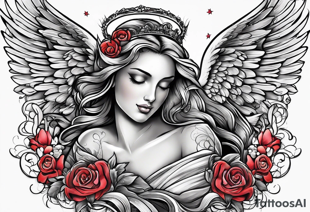 an angel with "my sweet angel" written underneath it tattoo idea