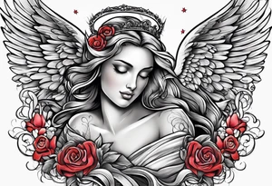 an angel with "my sweet angel" written underneath it tattoo idea