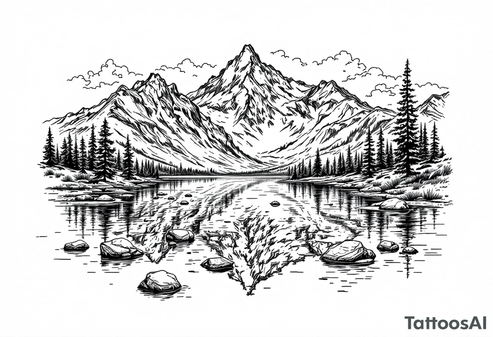 lake tahoe with multiple moutians tattoo idea