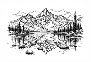 lake tahoe with multiple moutians tattoo idea