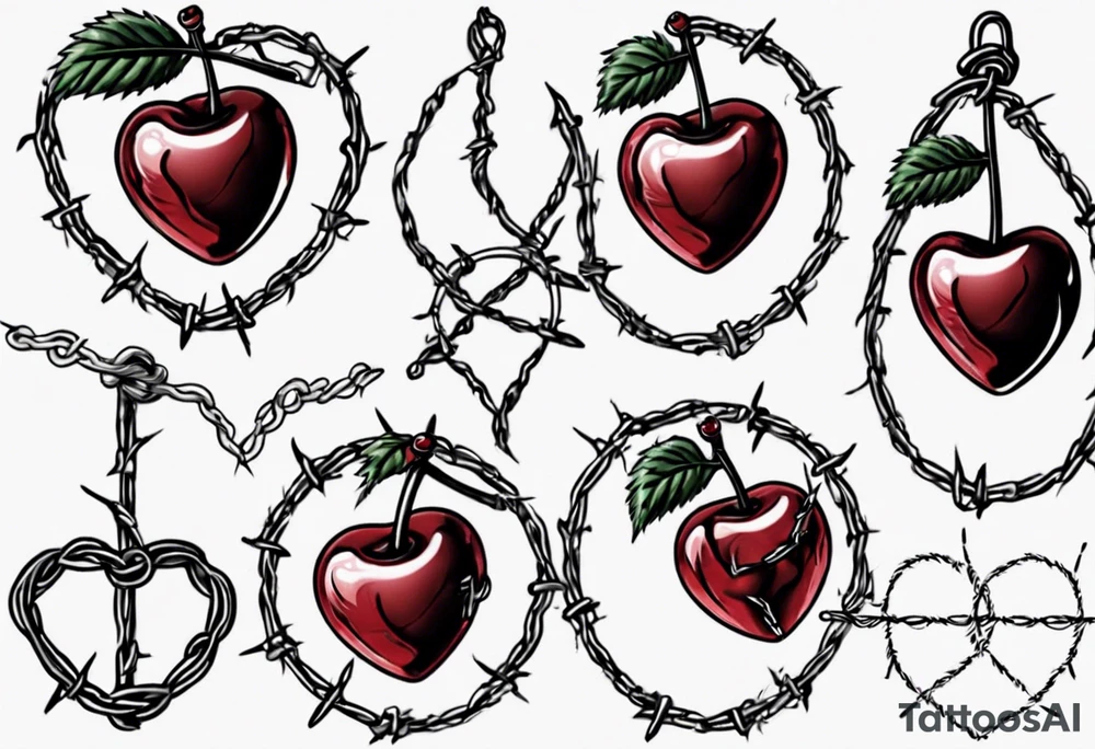 Cherries in a heart with barbed wire tattoo idea
