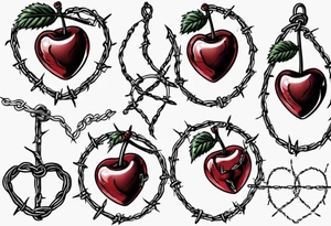 Cherries in a heart with barbed wire tattoo idea