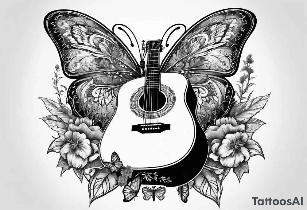 Guitar, butterfly, rainbow, weed tattoo idea