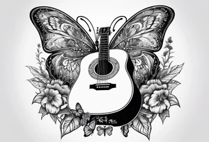 Guitar, butterfly, rainbow, weed tattoo idea