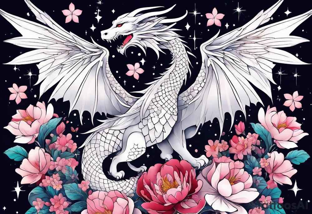 Constellation, wing , snow , cross , dragon female japan kawaii , flower tattoo idea