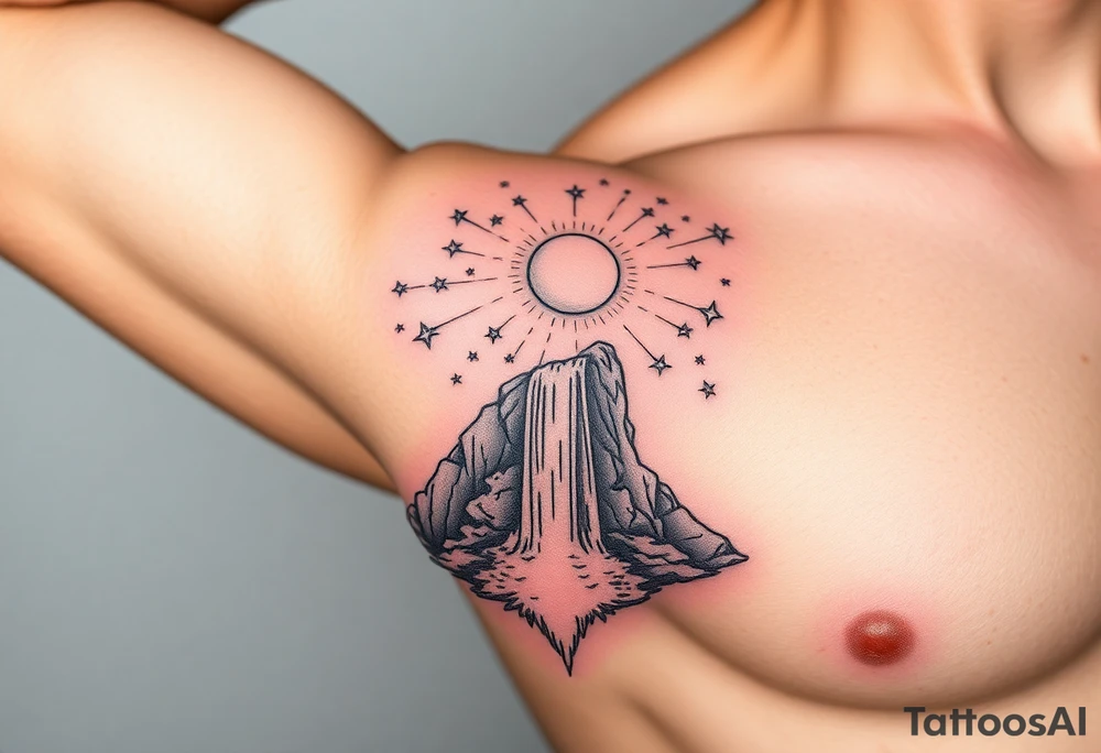 A solar system of stars that turn into a waterfall tattoo idea