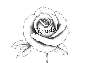 ROSE WITH FLORIDA WRITTEN IN VERTICAL AS STEM tattoo idea