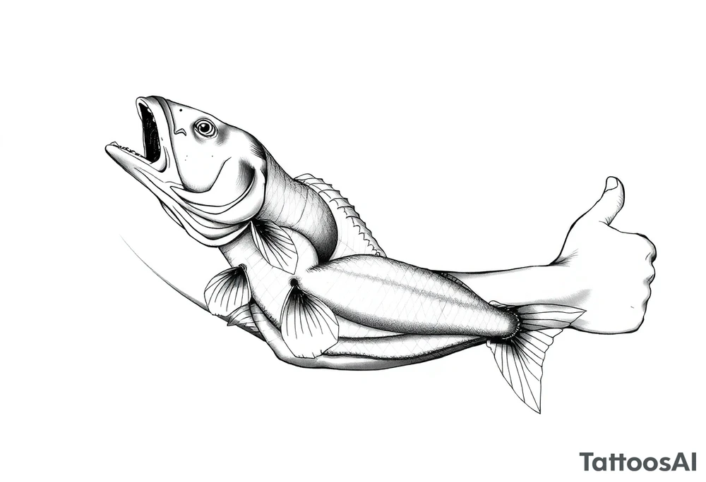 Fish swallowing arm tattoo idea