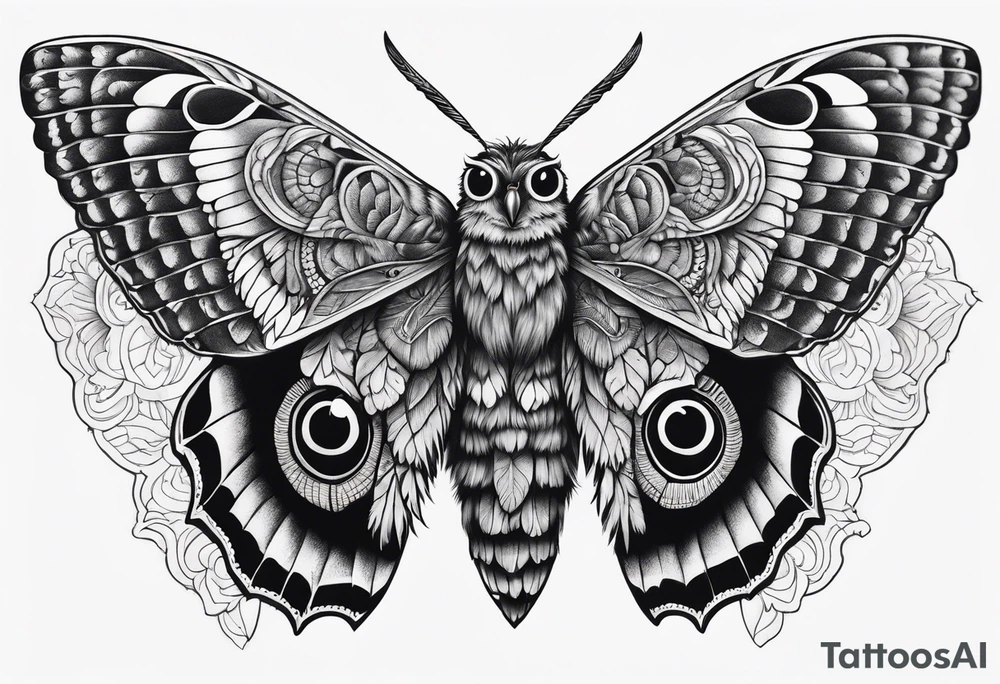 Dead head moth with owl eyes tattoo idea