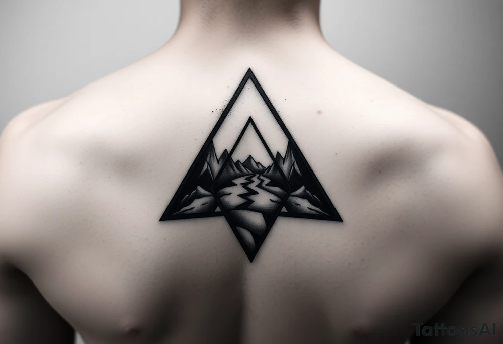 Geometric small triangle about different paths in life merge together and become stronger together while being psychedelic and trippy tattoo idea