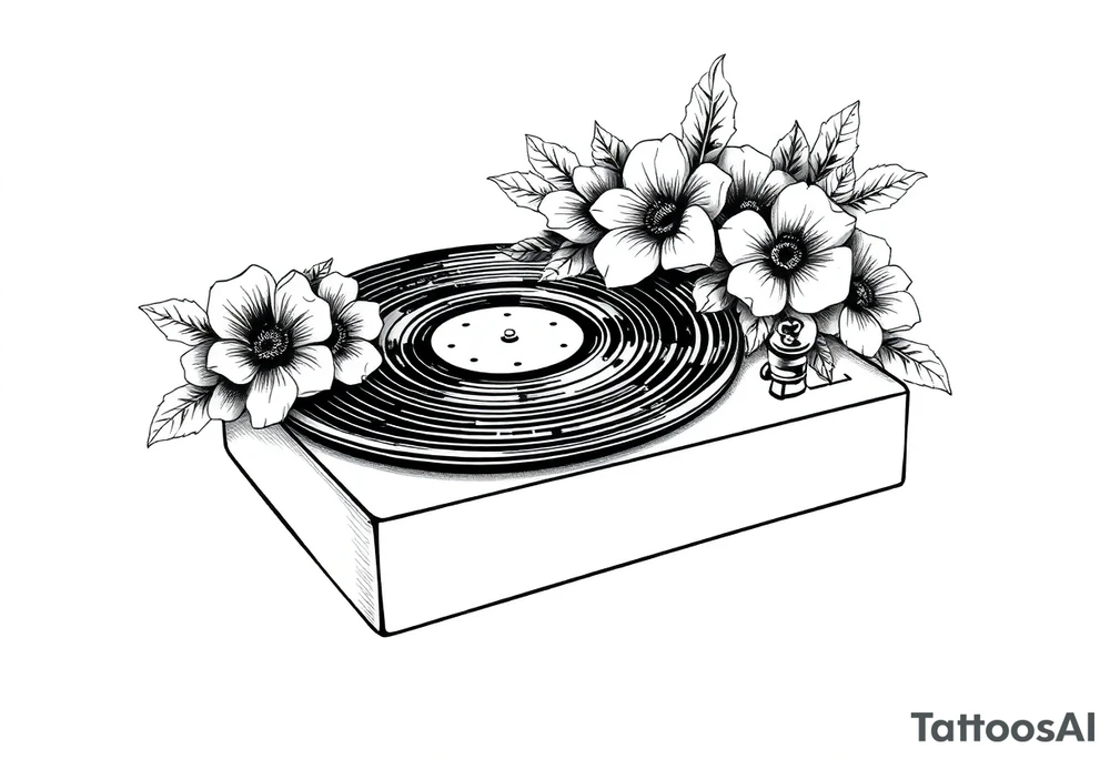 vinyl record player with flowers tattoo idea