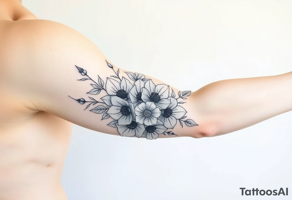 Bouquet of multiple flowers tattoo idea