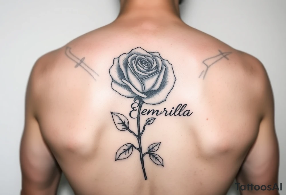 rose with a name emriella for the stem tattoo idea