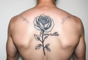 rose with a name emriella for the stem tattoo idea