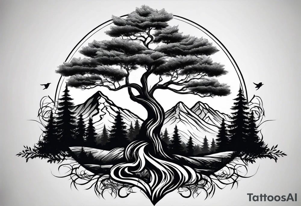 Three mountains three trees with roots tattoo idea Three mountains three trees with roots tattoo idea