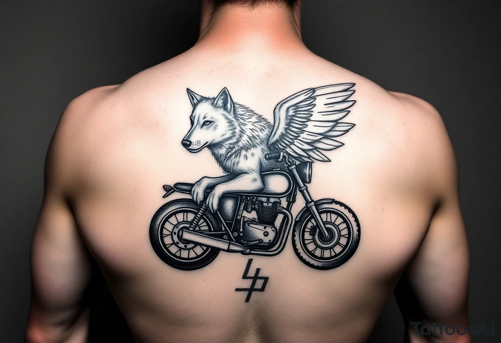 guardian angel wolf on a motorcycle tattoo idea