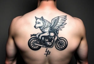 guardian angel wolf on a motorcycle tattoo idea