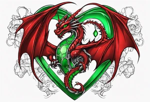 red dragon with green-stone heart tattoo idea