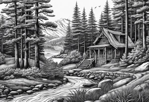 Miriquidi, Bergbau, Bergmann, Nadelwald, tattoo idea