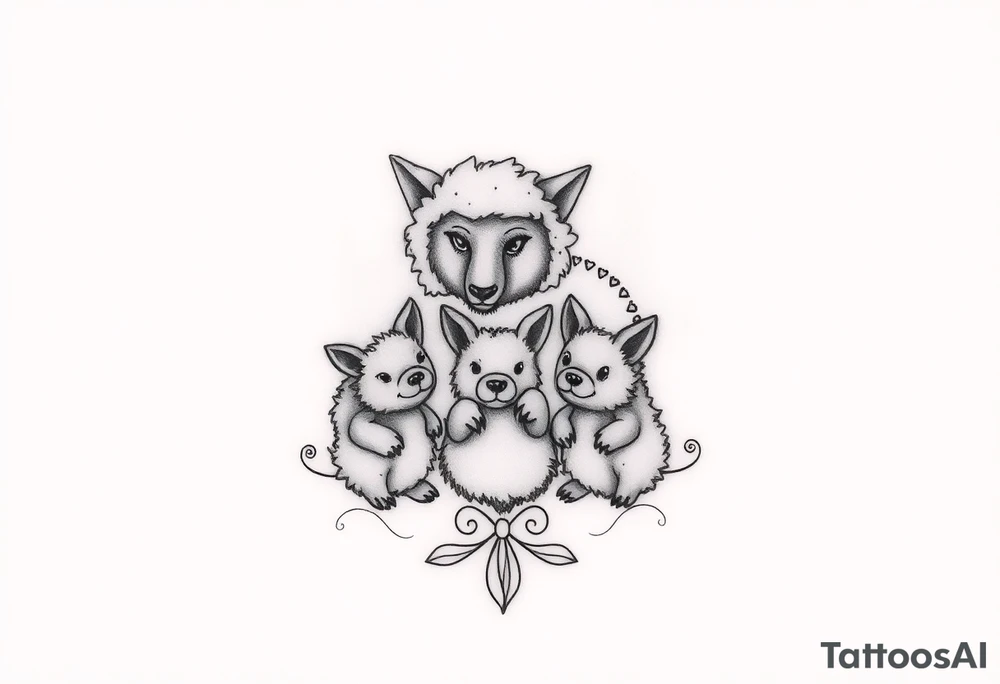 Big bad wolf in a sheep costume hunting 3 little pigs tattoo idea