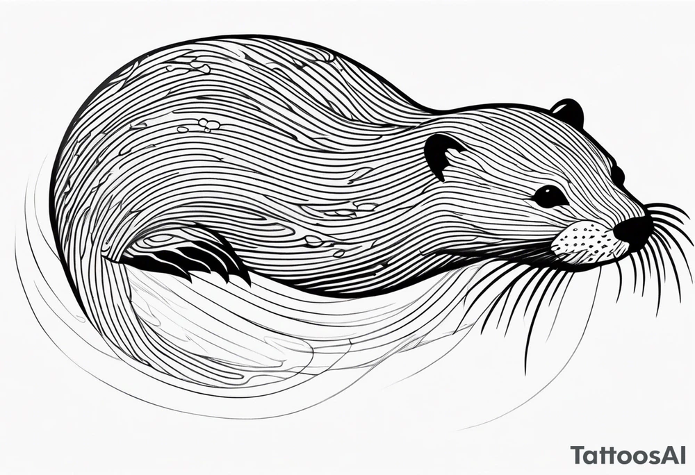 Otter swimming with straight and clear lines tattoo idea