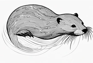 Otter swimming with straight and clear lines tattoo idea
