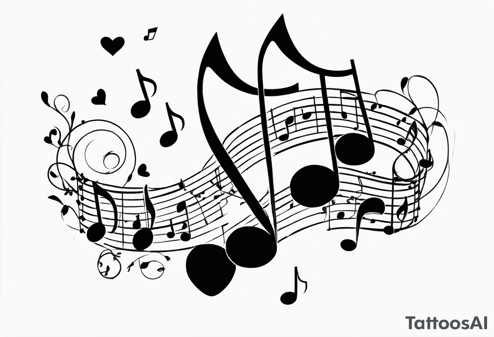 music notes and hearts with balloons tattoo idea