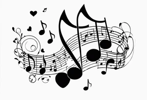 music notes and hearts with balloons tattoo idea