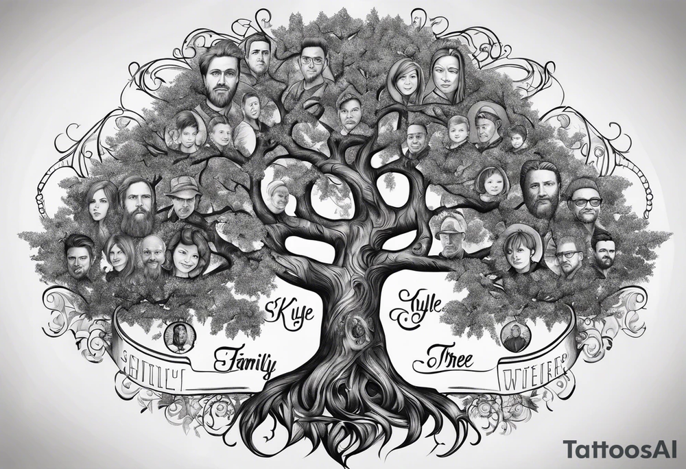 Family tree with the names Kyle Peter Lori tattoo idea