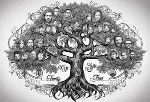 Family tree with the names Kyle Peter Lori tattoo idea