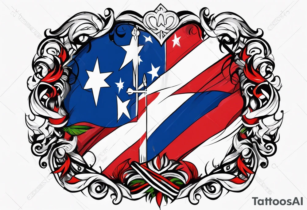 Tribal art holding the Puerto Rican, U.S.  Virgin Islands and Trinidad flags tattoo idea