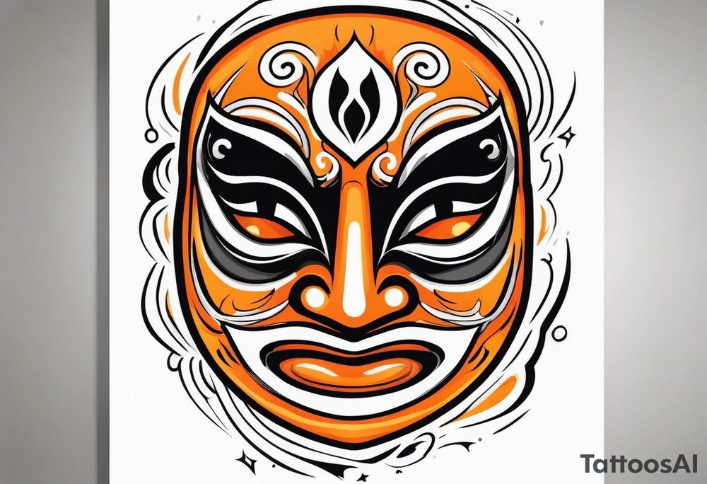 Crying mask that is orange and black tattoo idea