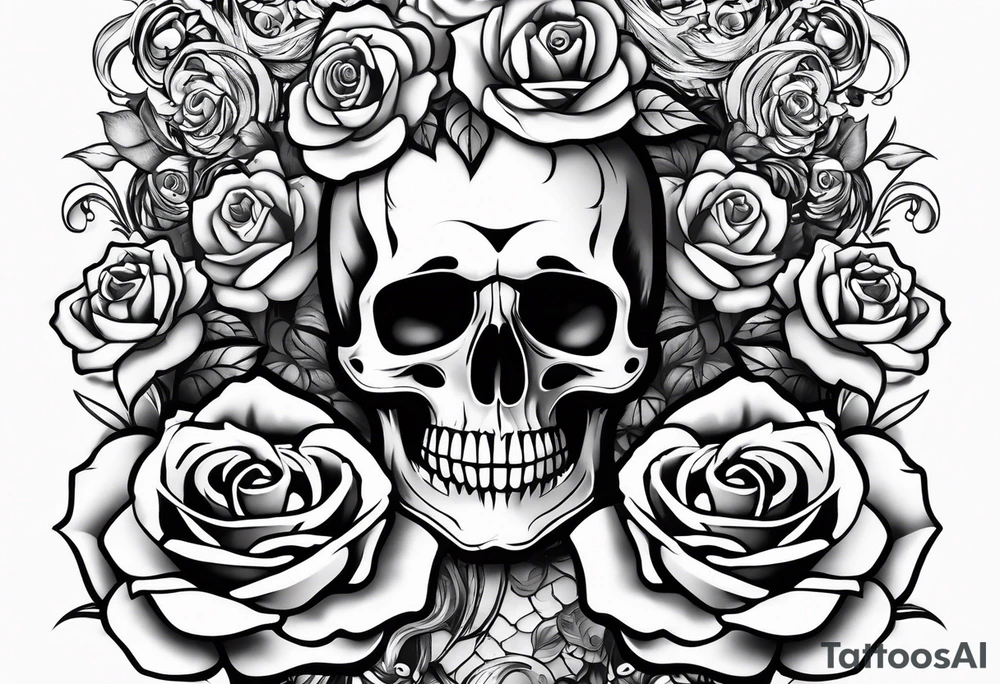 skull and roses tattoo idea