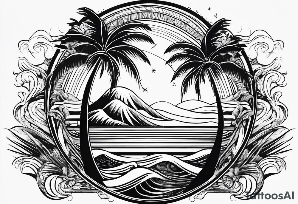 palm tree front of a sun and waves tattoo idea palm tree front of a sun and waves tattoo idea