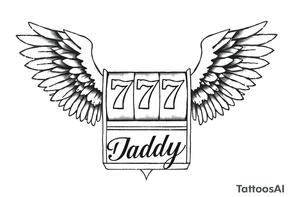 Slot machine with 777 and the word Daddy with angel wings tattoo idea