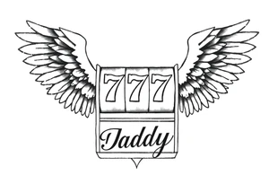 Slot machine with 777 and the word Daddy with angel wings tattoo idea