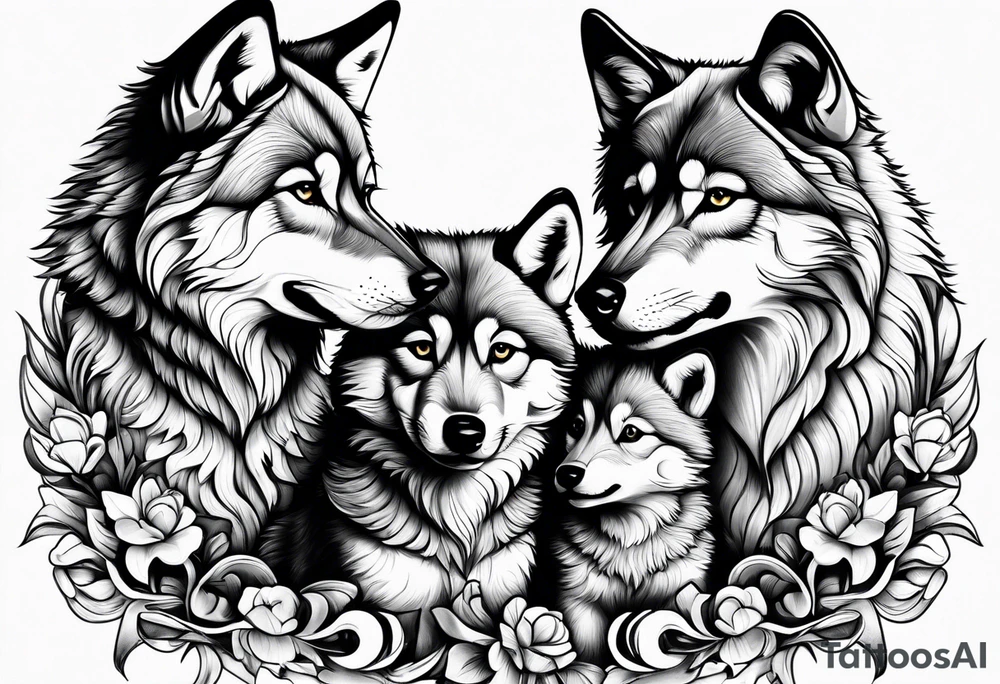 2 wolf cubs adoring and cute (one female, one male) tattoo idea