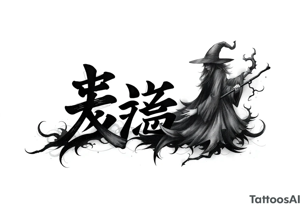 The word “싸이커스” and witch tattoo idea
