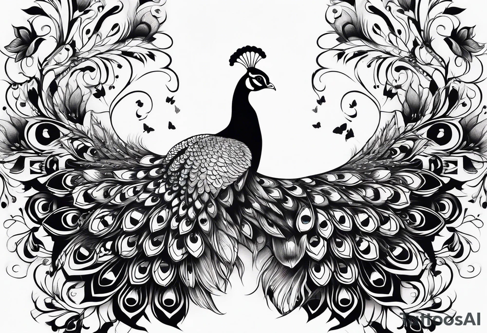 Peacock and butterfly tattoo idea